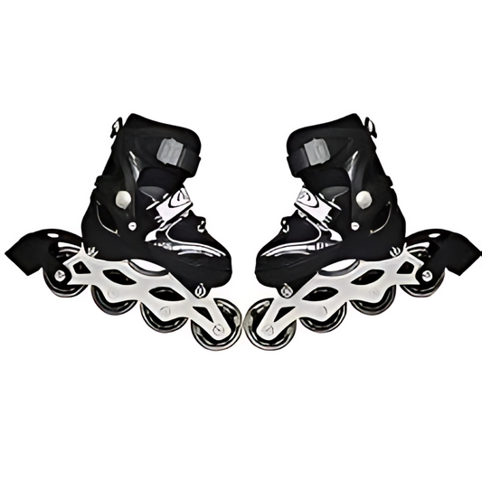 Patins à roulettes 2 en 1 – Roues interchangeables (2 ou 4 roues) – Noir – Avec casque et protections