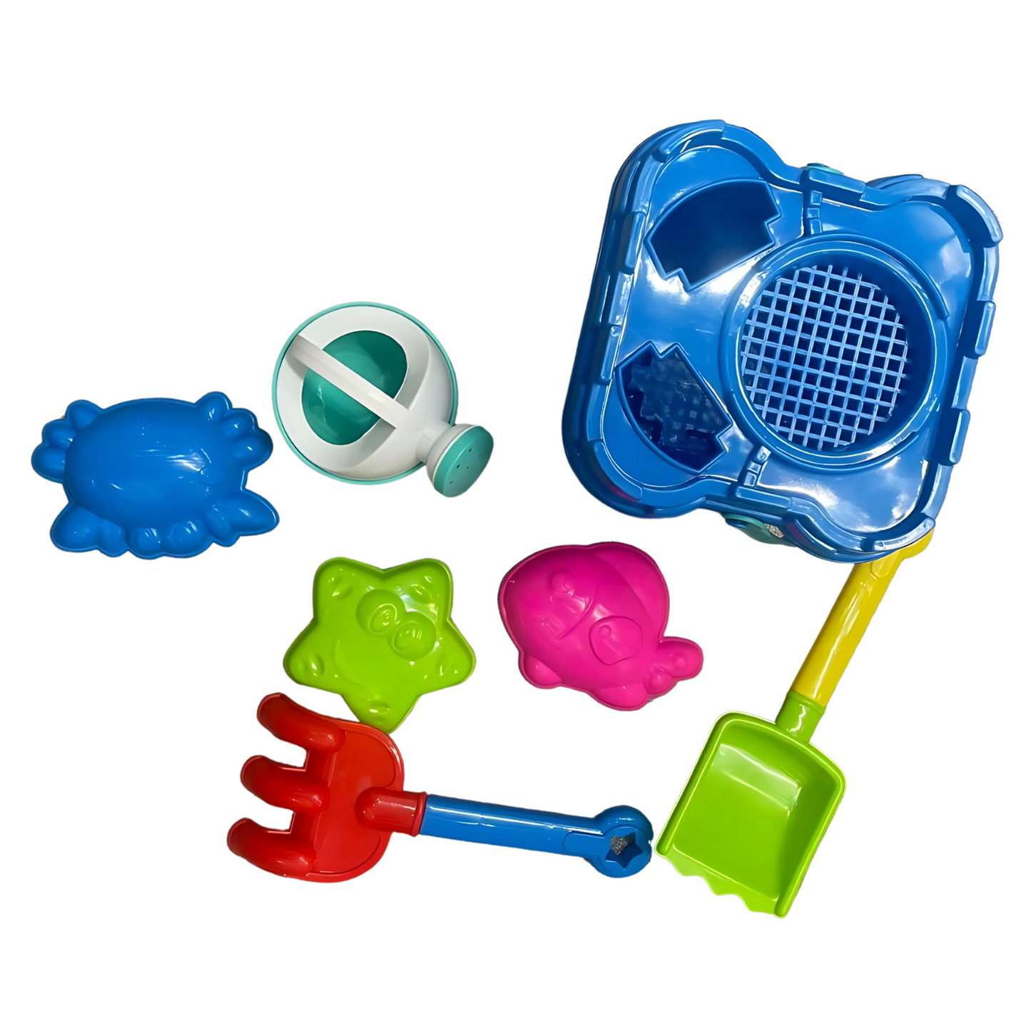 Set de Jouets de Plage pour Enfants – Seau, Arrosoir, Moules, Pelle et Râteau - Bleu