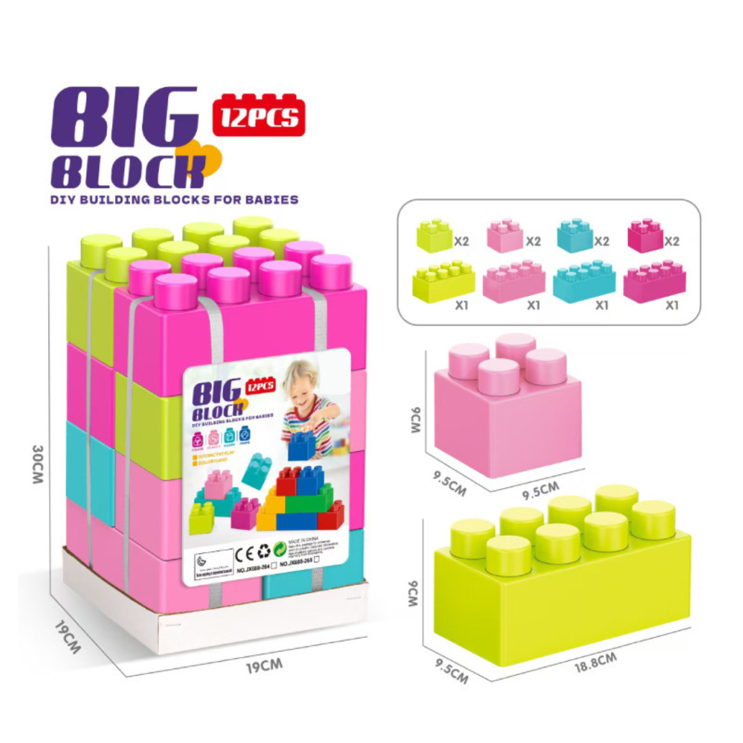 12 pièces – Set de Blocs de Construction Colorés Géants pour Enfants