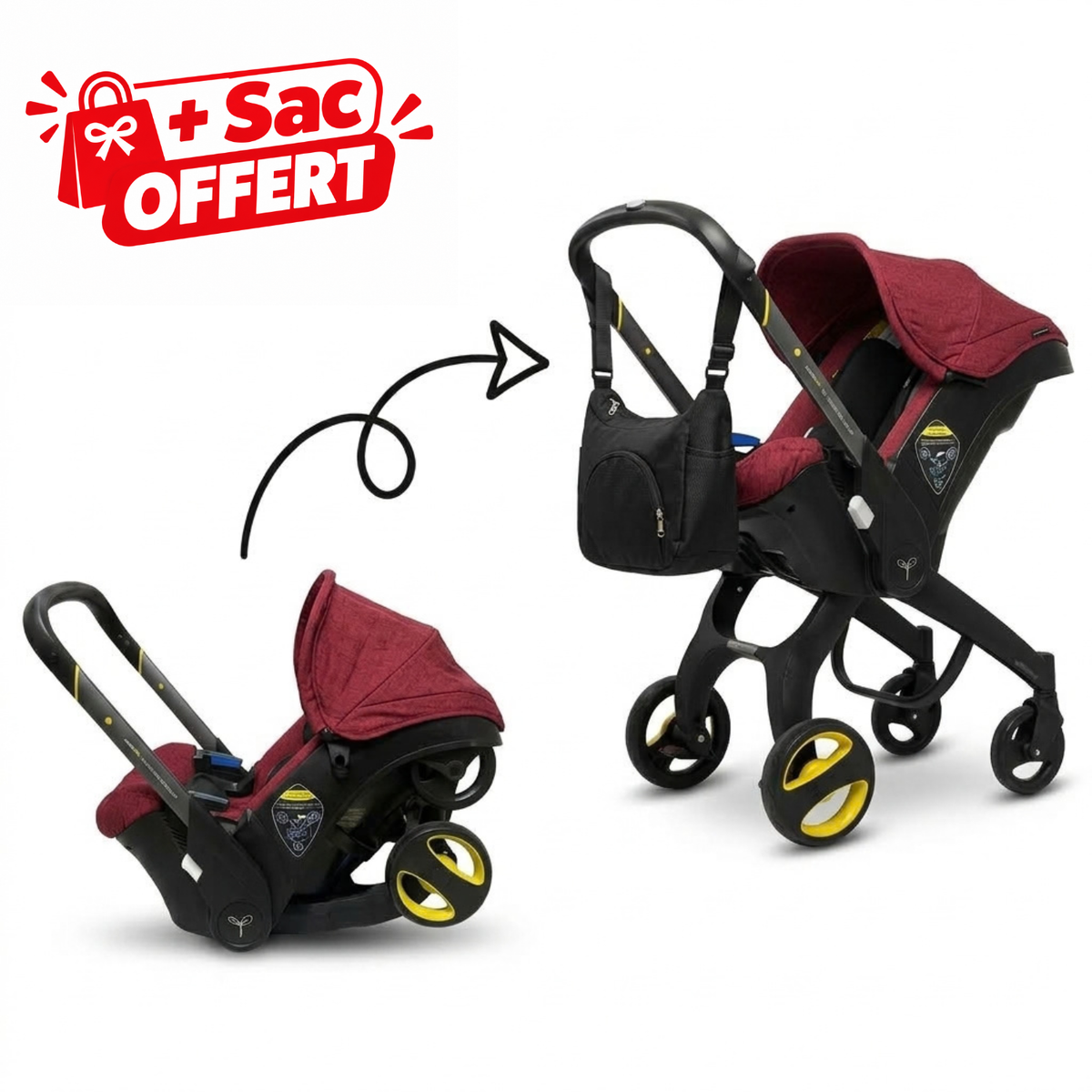 Poussette Siège Auto 2 en 1 Transformable + Sac Offert