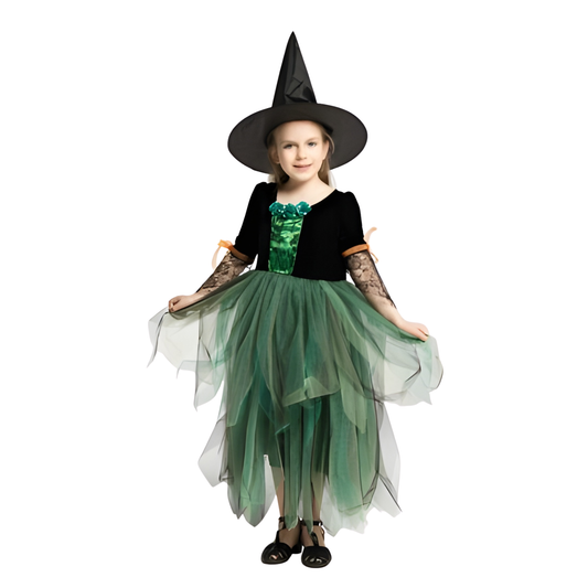 Costume de Sorcière pour Filles – Conte de Fées avec Chapeau – Halloween