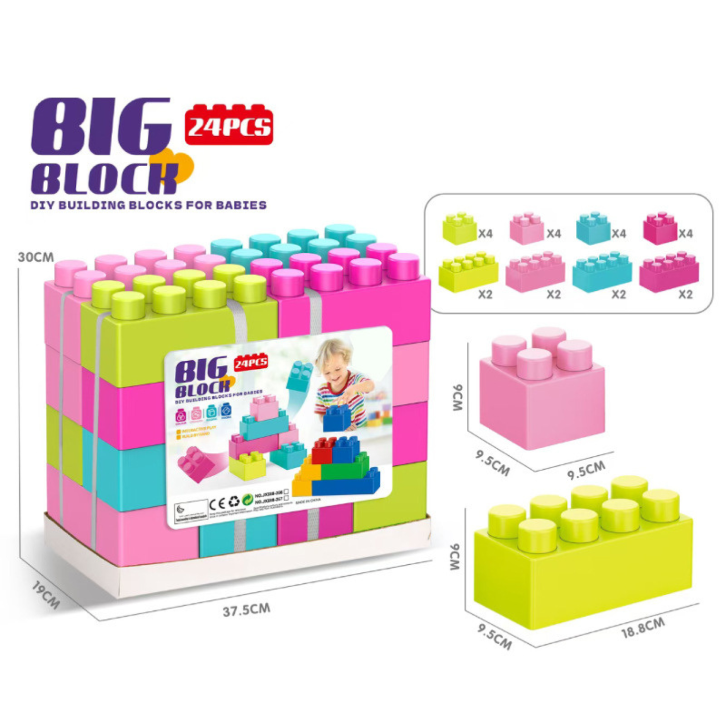 24 pièces – Set de Blocs de Construction Colorés Géants pour Enfants