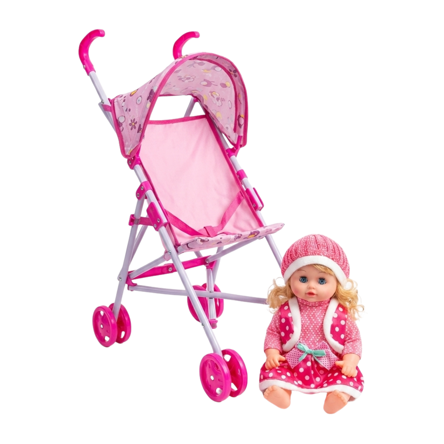 Poussette Canne Rose avec Sa Poupée - Pack Premier Âge