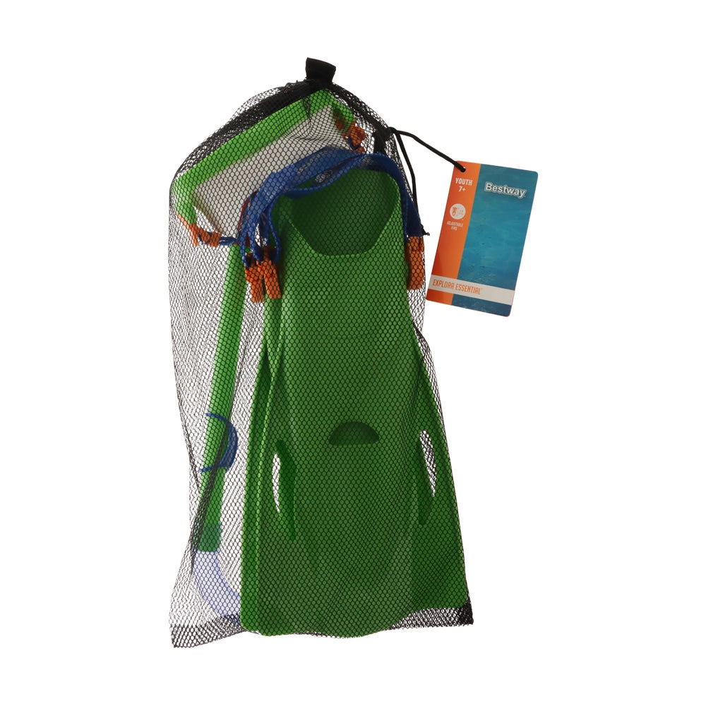 Kit de Snorkeling Enfant – Bestway Explora Essential Masque, Tuba et Palmes - Vert - 7A+
