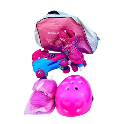 Patins à roulettes enfants – Rose avec kit de protection