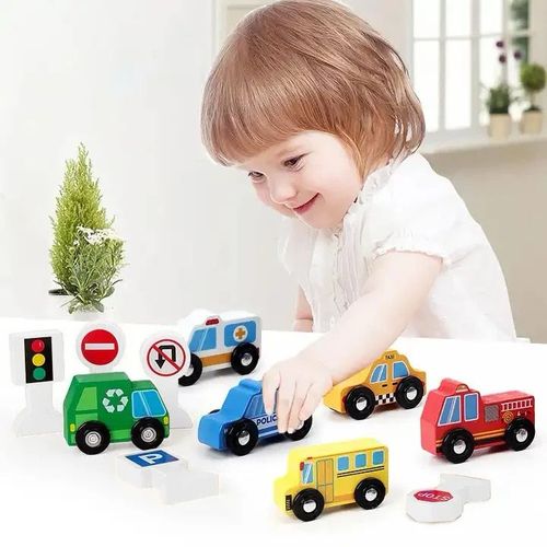 Montessori – Jouets en Bois Véhicules d’Urgence (Voitures, Bus, Camion de Secours)