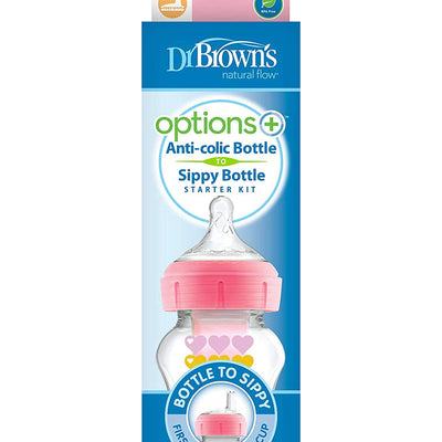 Dr. Brown’s Biberon de transition 270 ml col large Rose 6M+ (Sippy + tétine L3)