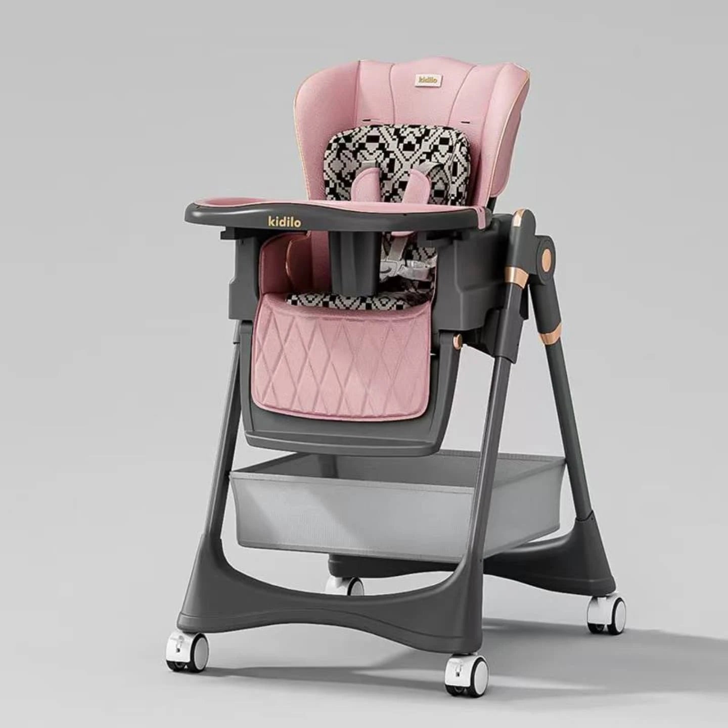 Chaise Haute KD8100 – Pliable, Inclinable, Double Plateau, Roulettes