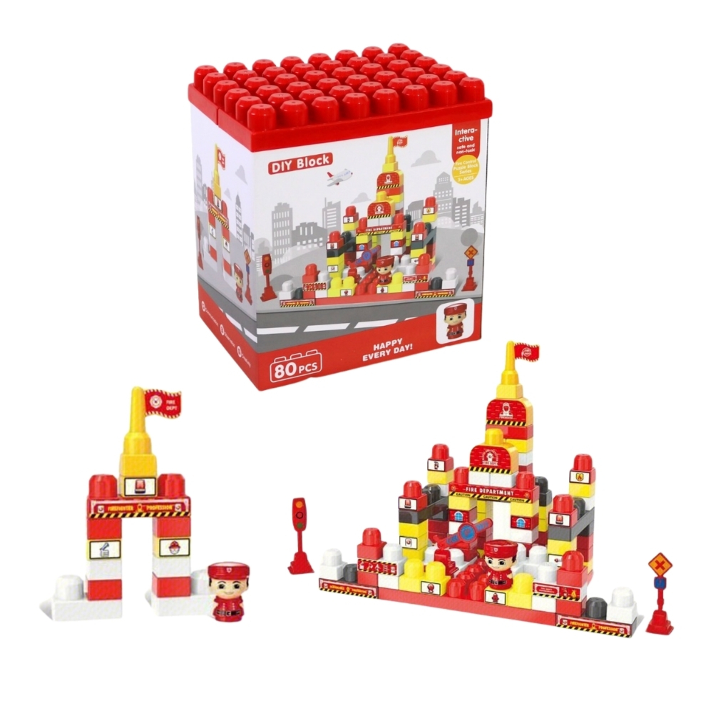 Caserne de Pompiers à Construire – Blocs DIY Interactifs 80 Pièces