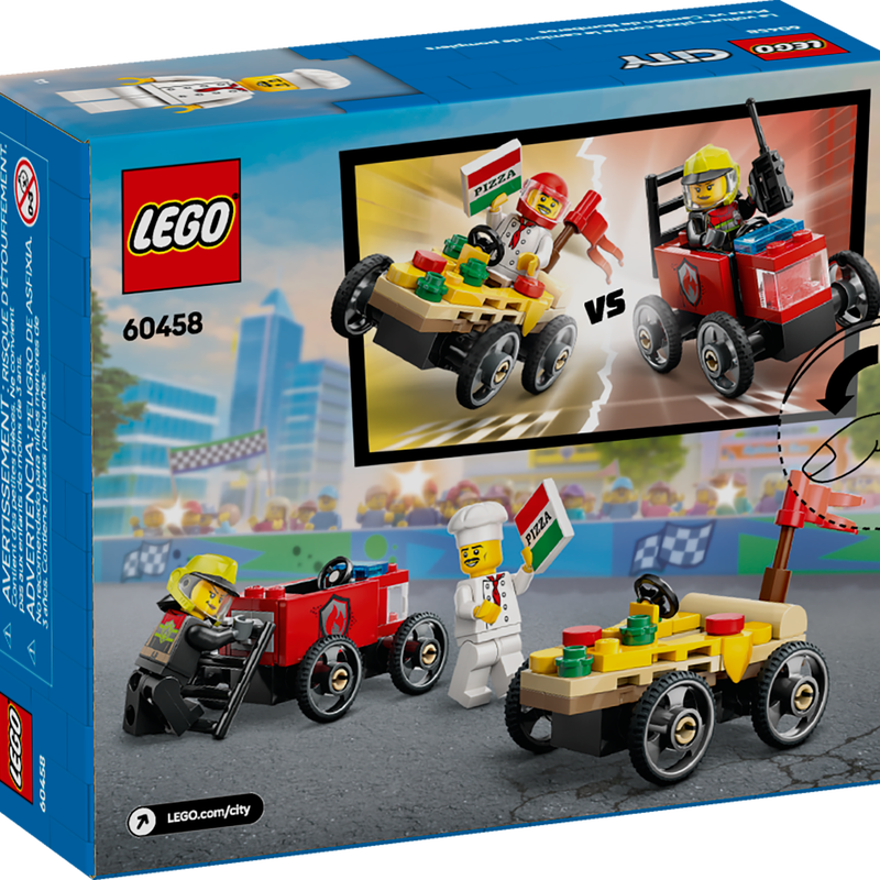 Pack de bolides de course : camion de pizza contre camion de pompiers - LEGO® City