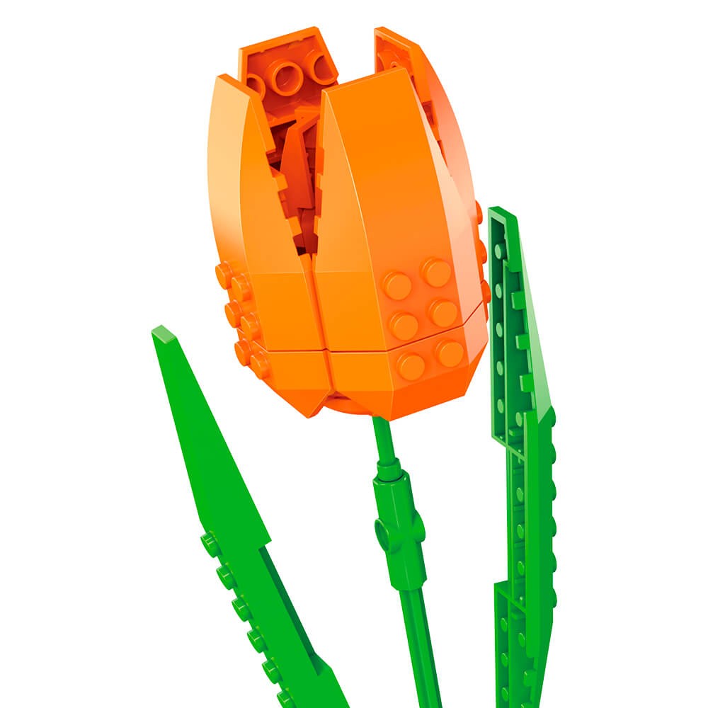 Tulipe Orange en Briques à Construire – 62 Pièces, 8 Ans et Plus
