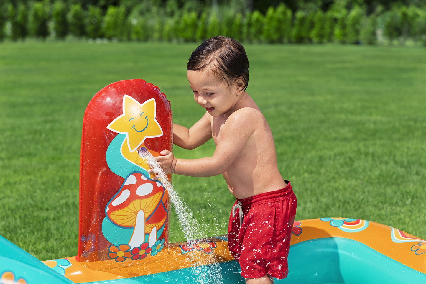 Bestway Piscine Gonflable Parc de Jeux Hippie avec Toboggan – 193 x 152 x 74 cm (2+ ans)