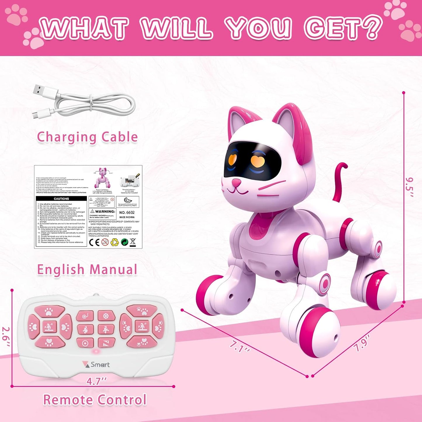 Robot Chat Télécommandé – Jouet STEM Programmable avec LED et Musique
