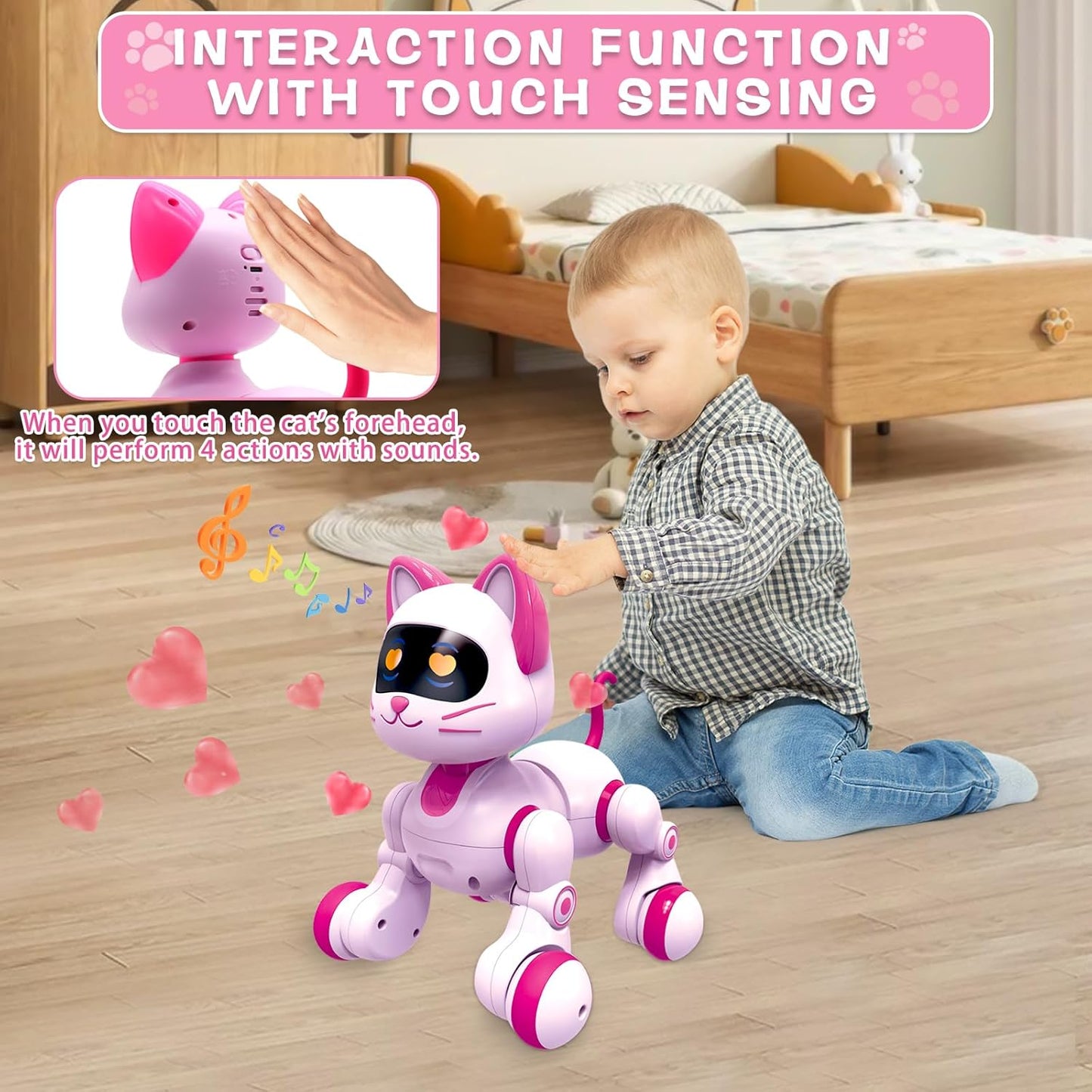 Robot Chat Télécommandé – Jouet STEM Programmable avec LED et Musique