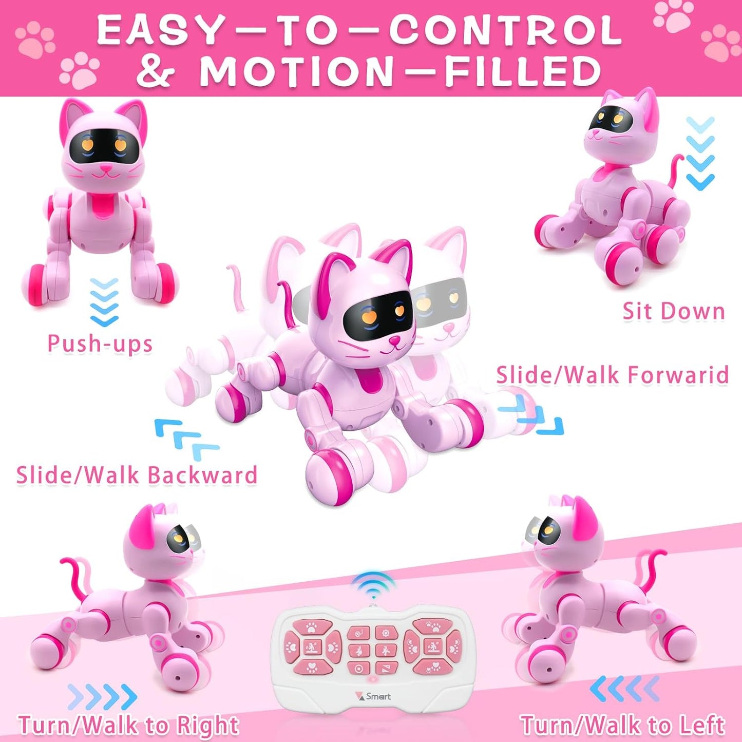 Robot Chat Télécommandé – Jouet STEM Programmable avec LED et Musique