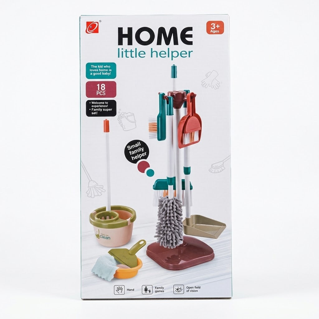 Set de Ménage Home Little Helper – 18 Pièces avec Balai, Serpillière et Pelle