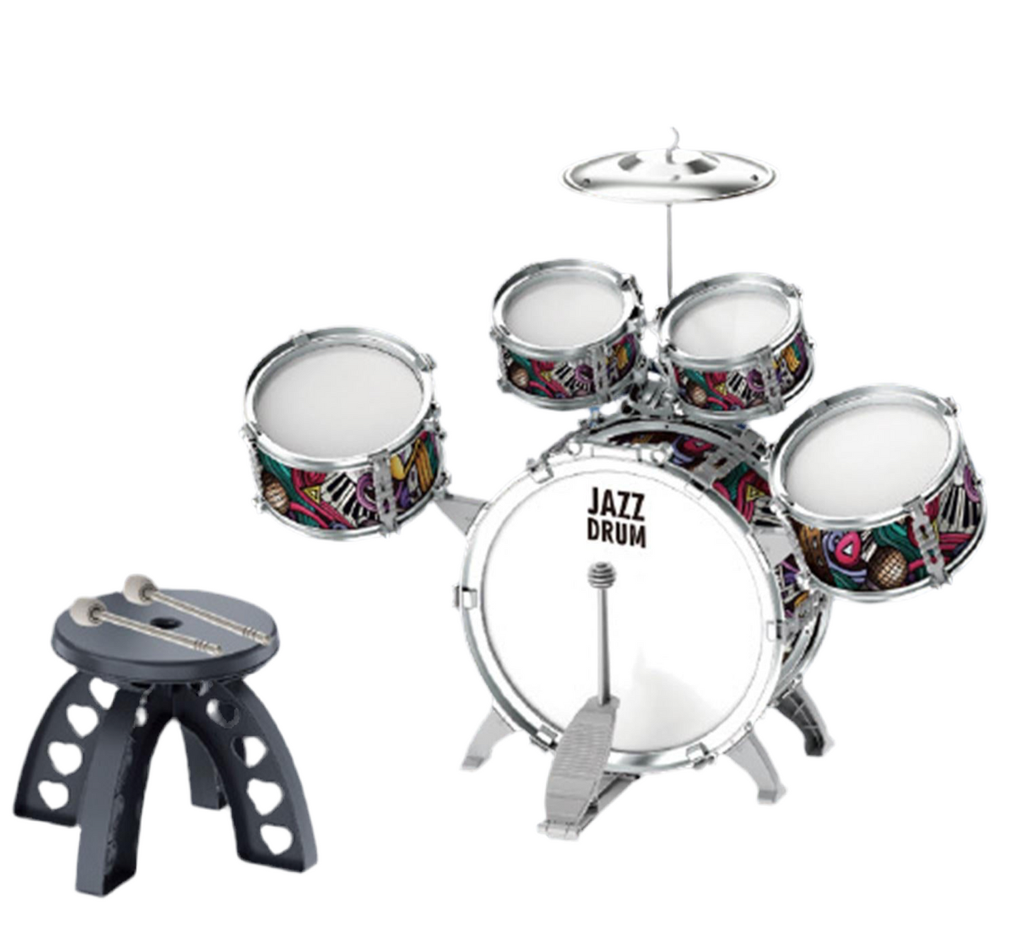 Ensemble de Batterie avec Tabouret pour Enfants