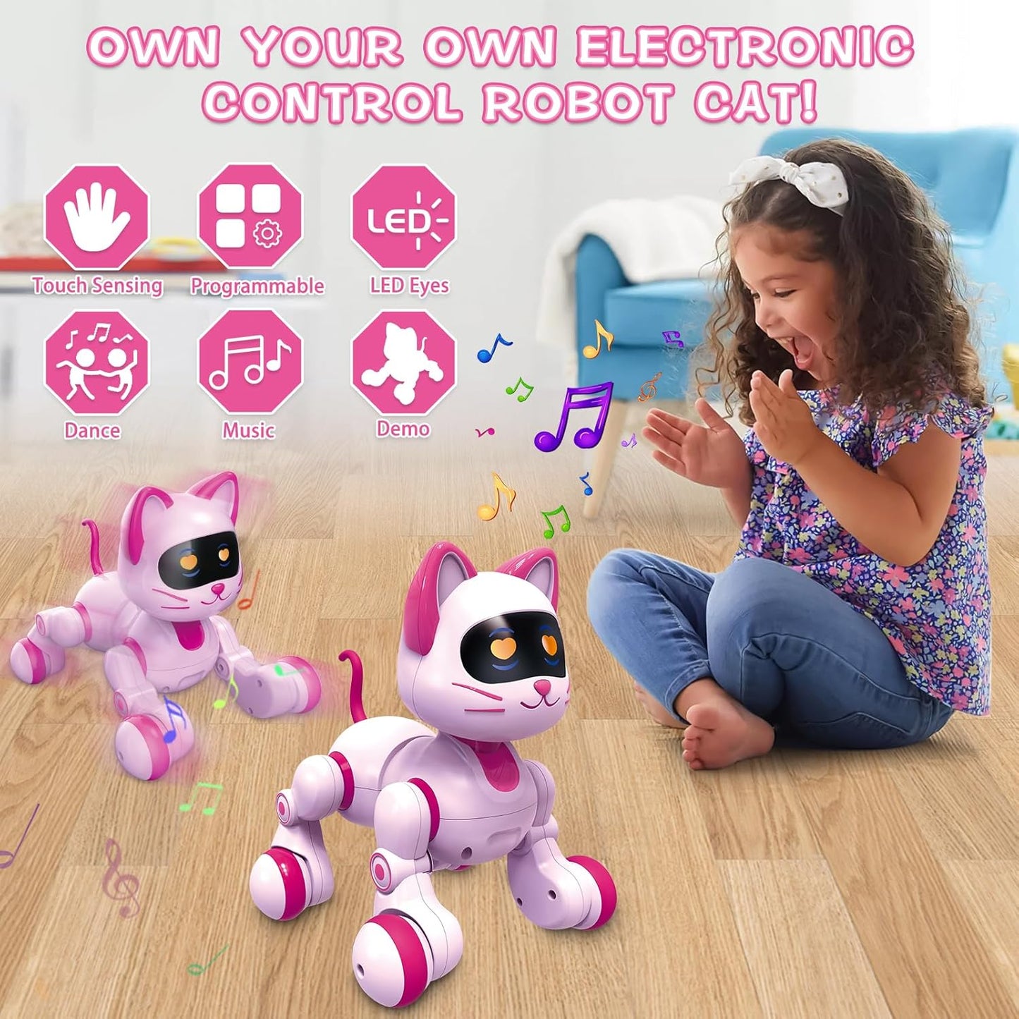 Robot Chat Télécommandé – Jouet STEM Programmable avec LED et Musique