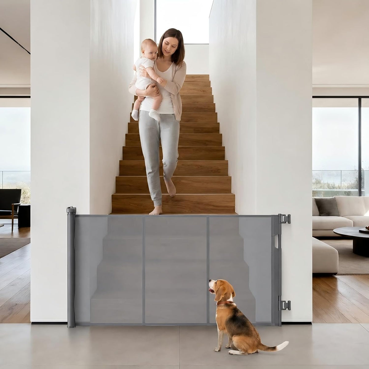 Barrière d’escalier rétractable blanche 140 cm – 86 cm