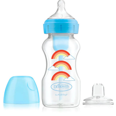 Dr. Brown’s Biberon de transition 270 ml col large Bleu 6M+ (Sippy + tétine L3)