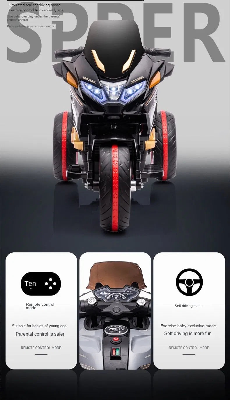 Moto Électrique pour Enfants 12V – Bluetooth, LED & Double Moteur
