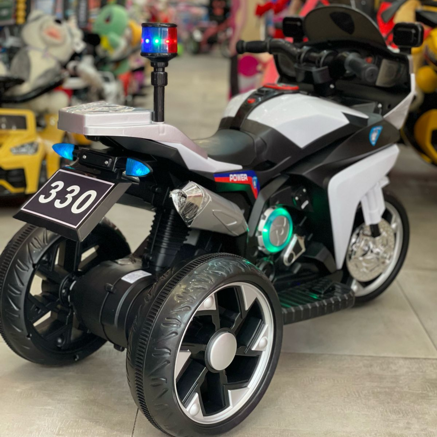 Moto Électrique Police pour Enfant – 3 Roues avec Gyrophare