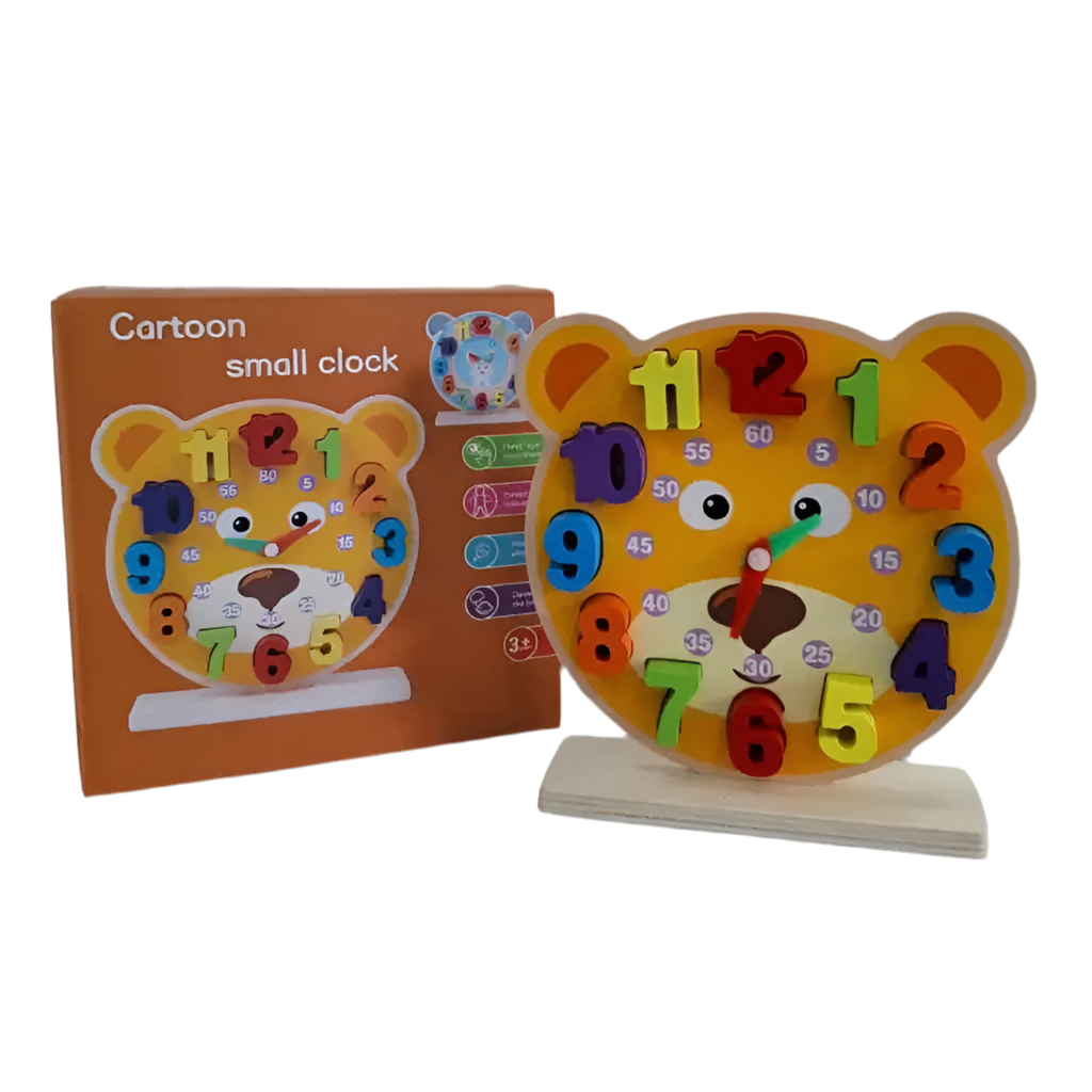 Horloge éducative en bois – Design ours multicolore