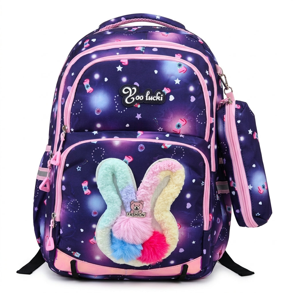 Cartable Fille Lapin Galaxie Bleu Nuit Yoo Lucki avec Trousse Assortie