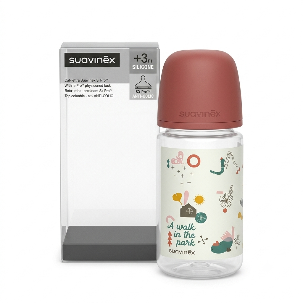 Biberon Suavinex Walk in The Park - Rose - Tétine SX Pro – 3m+