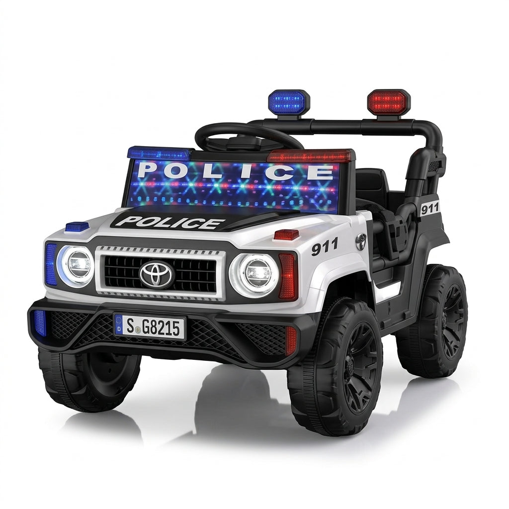Voiture Électrique 4x4 Police Enfant – Blanche avec Gyrophares