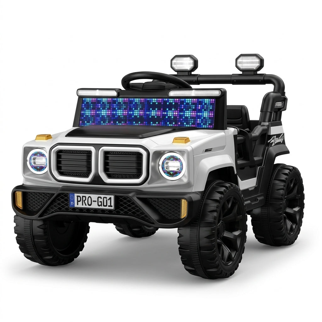 Voiture Électrique 4x4 Enfant Style Allemand – Blanche avec Barre LED