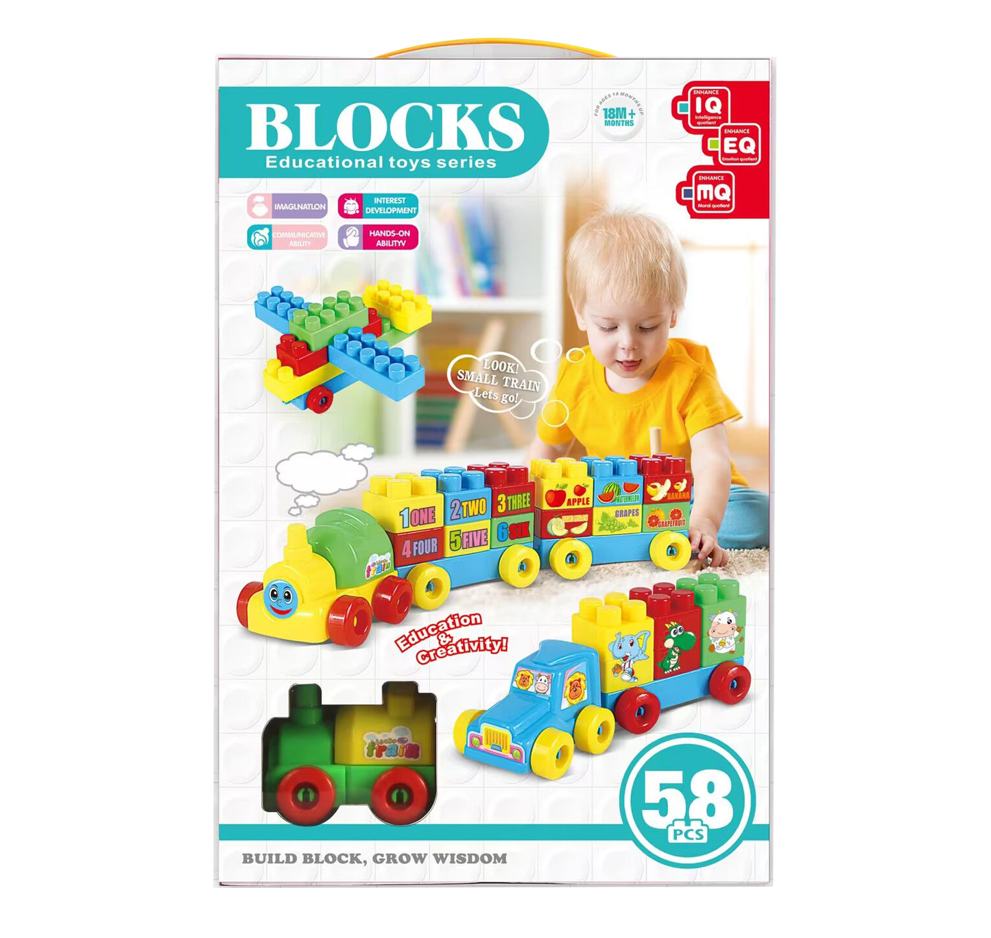 Jeu de Blocs Éducatifs – Coffret 58 pièces avec train
