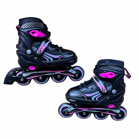 Rollers Évolutifs Noir avec détails en Rose + Kit Complet de Protection