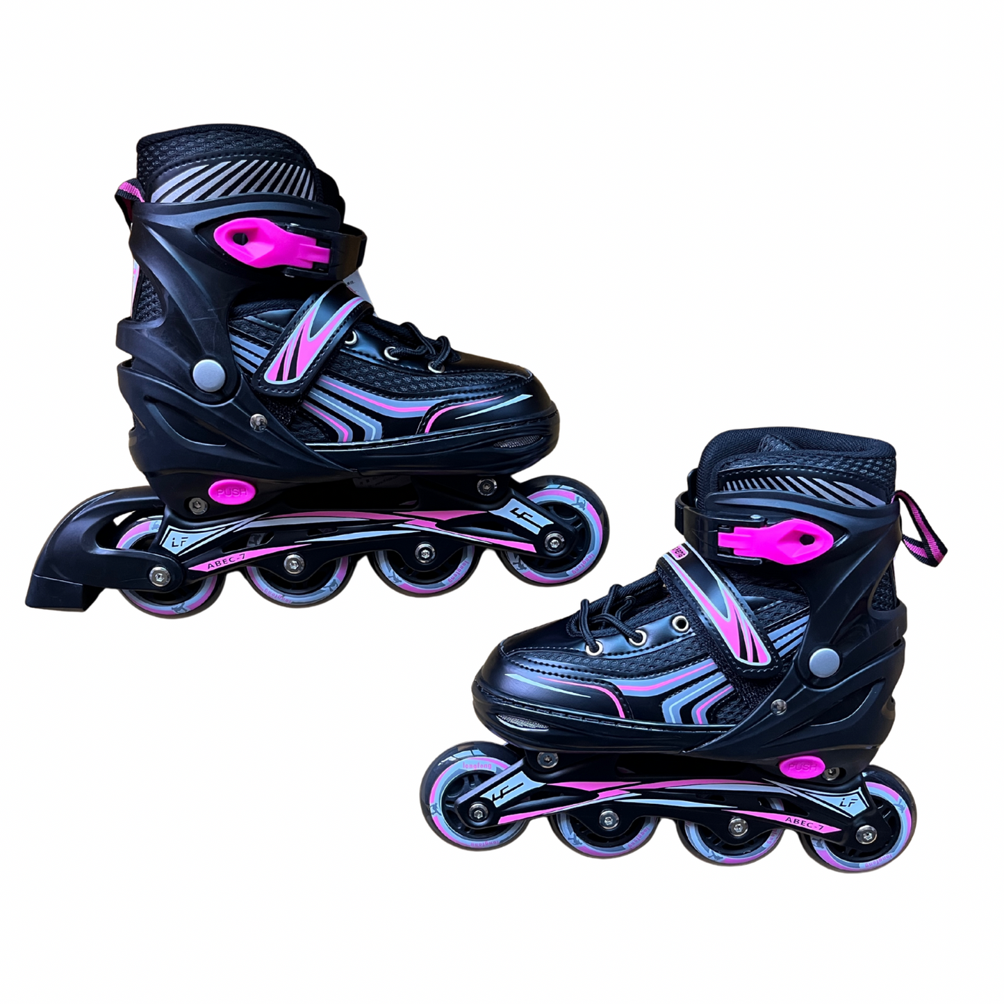 Rollers Évolutifs Noir avec détails en Rose + Kit de Protection Complet