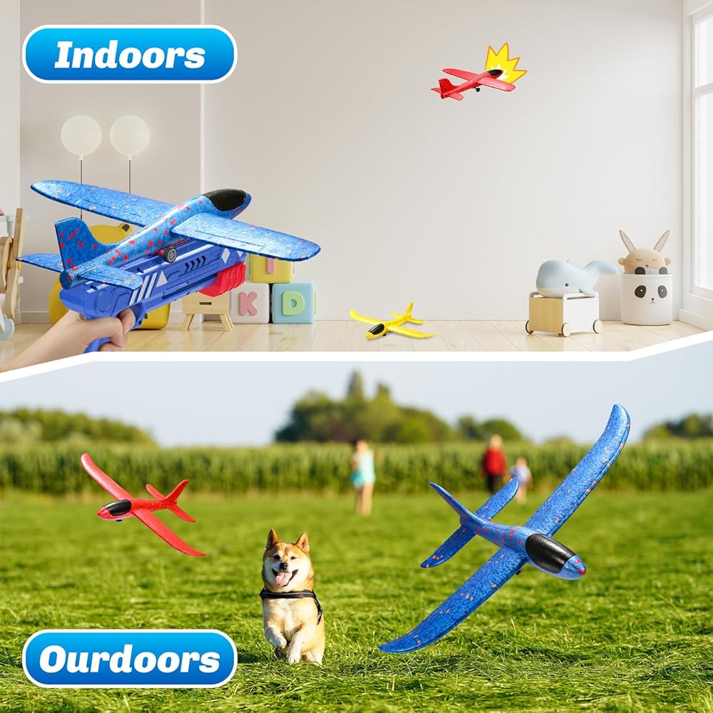 Avions Planeurs en Polystyrène avec Lanceur Catapulte (Avions + 1 Pistolet)