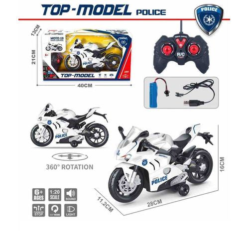 Moto Sport Police R/C 360° – Moto télécommandée avec sons et lumières