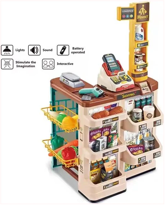 Supermarché Jouet avec Caisse et Chariot – 48 Pièces