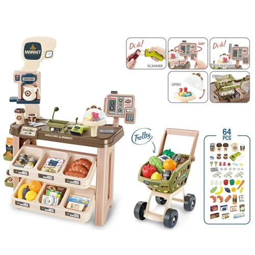 Supermarché Jouet Interactif avec Chariot – 64 Pièces