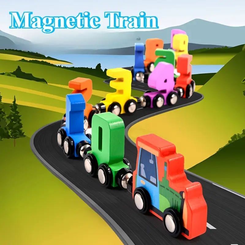 Train magnétique éducatif en bois – Apprentissage des chiffres et symboles mathématiques