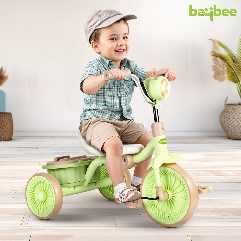 Tricycle Pliable avec Lumière et Coffre de Rangement - Vert