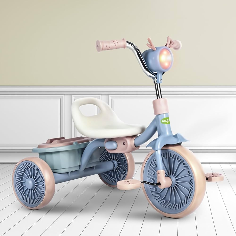 Tricycle Pliable avec Lumière et Coffre de Rangement - Bleu