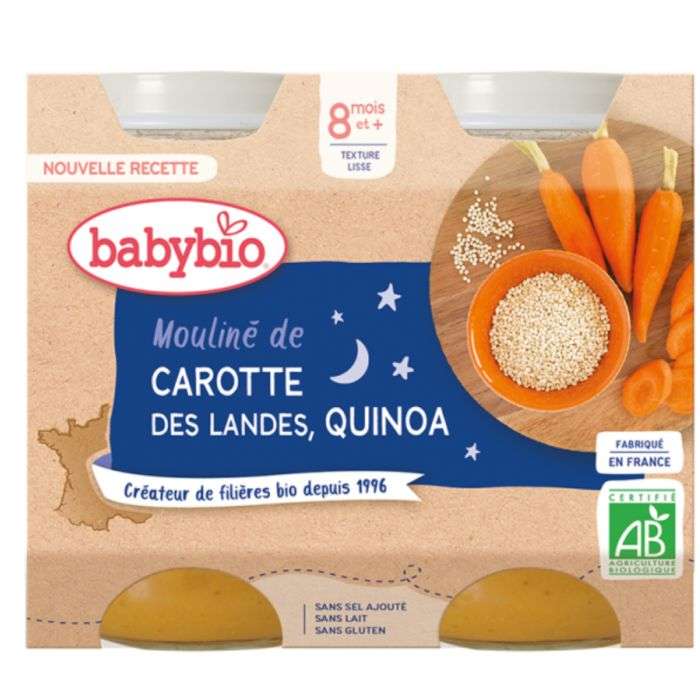 Babybio Carotte des Landes & Quinoa – Petit pot bio dès 8 mois (2x200g)