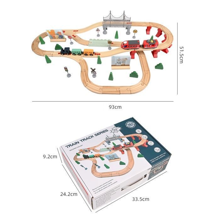 Circuit de Construction en Bois – 72 Pièces avec Locomotives Magnétiques