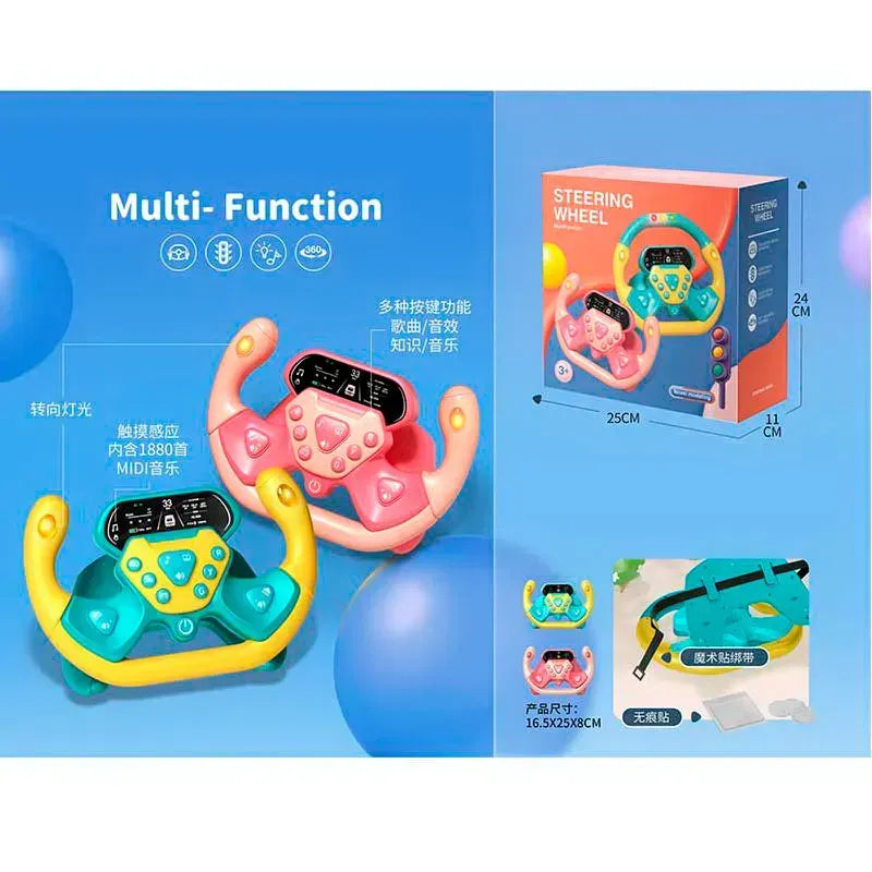 Volant de Voiture Éducatif Musical 360° pour Bébé et Enfant - Rose