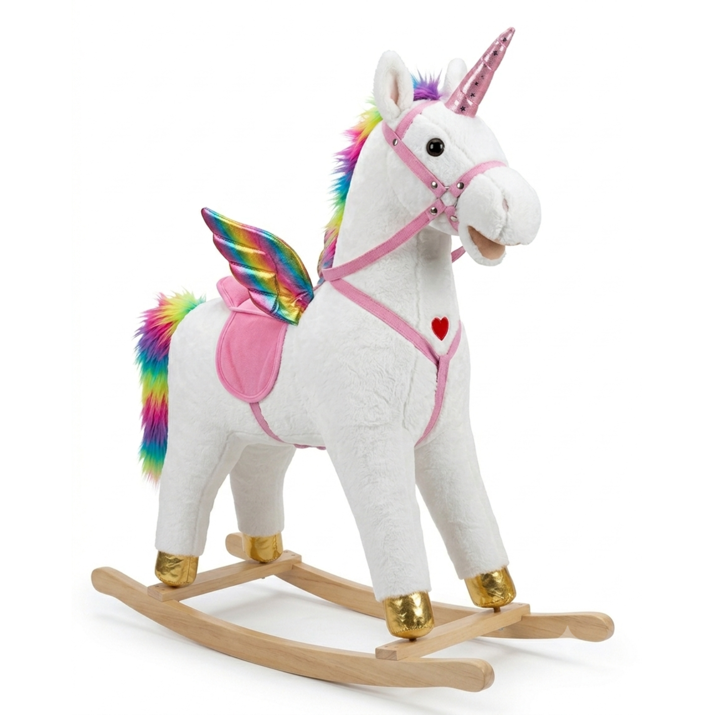 Licorne à bascule en peluche - Crinière et ailes arc-en-ciel