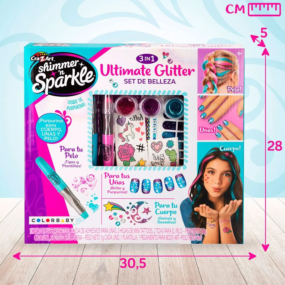 Set de paillettes 3 en 1 - Cheveux, ongles et corps