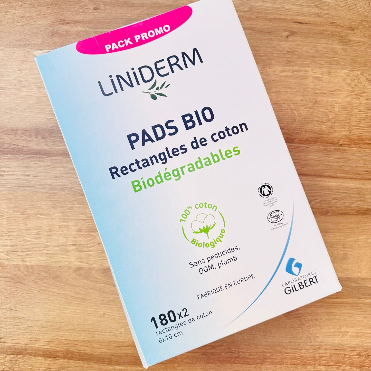 Gilbert Pads Bio – 180 rectangles de coton 8x10 cm