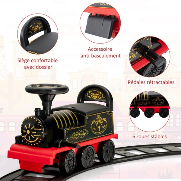 Train Électrique Enfant 6V avec Rails et 6 Roues – Noir