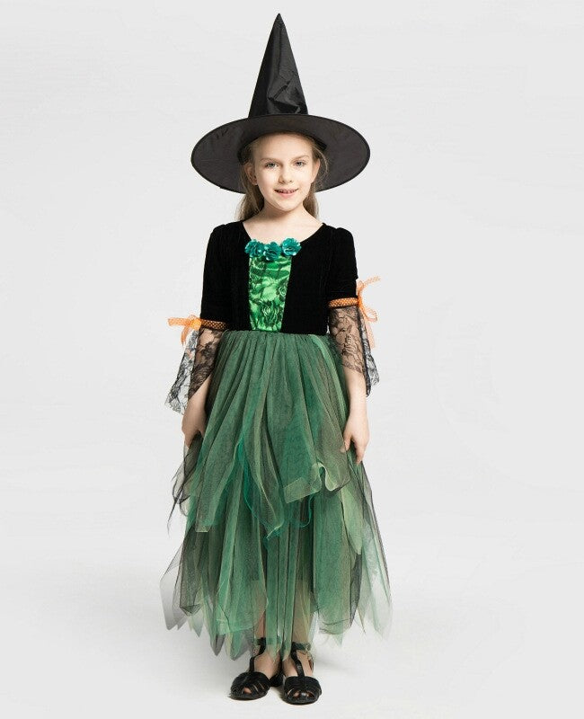 Costume de Sorcière pour Filles – Conte de Fées avec Chapeau – Halloween