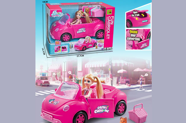 Poupée avec Voiture Cabriolet Rose – Jeu de Voyage